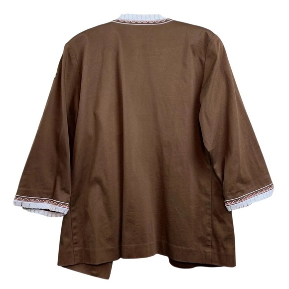 Bob Mackie Embroidered Pleated Cotton Jacket Wearable Art Brown White Size Small - Picture 2 of 6